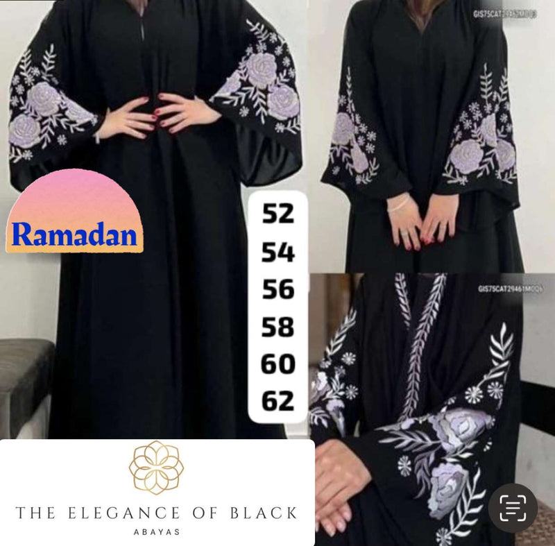 Black Embroidered Wide Sleeve Abaya
