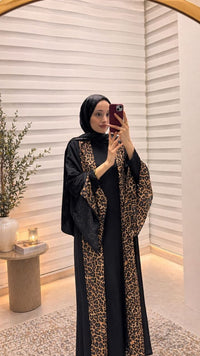 Noir Leopard Open Abaya