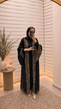 Noir Leopard Open Abaya