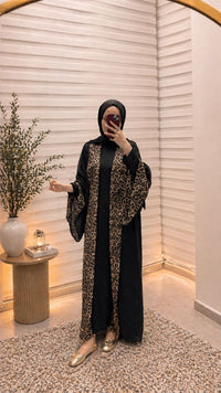 Noir Leopard Open Abaya