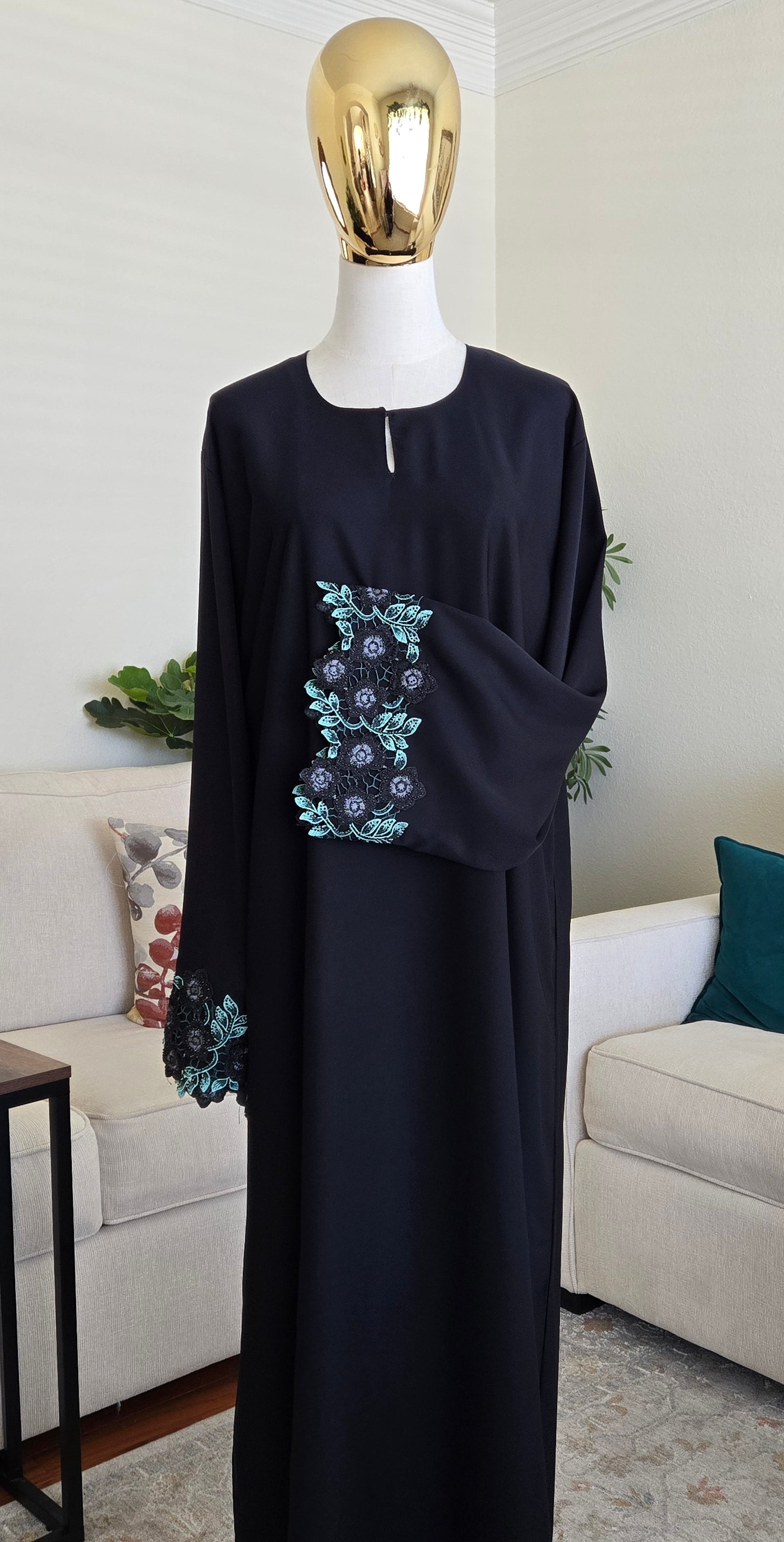 Floral Crystal Embroidered Abaya