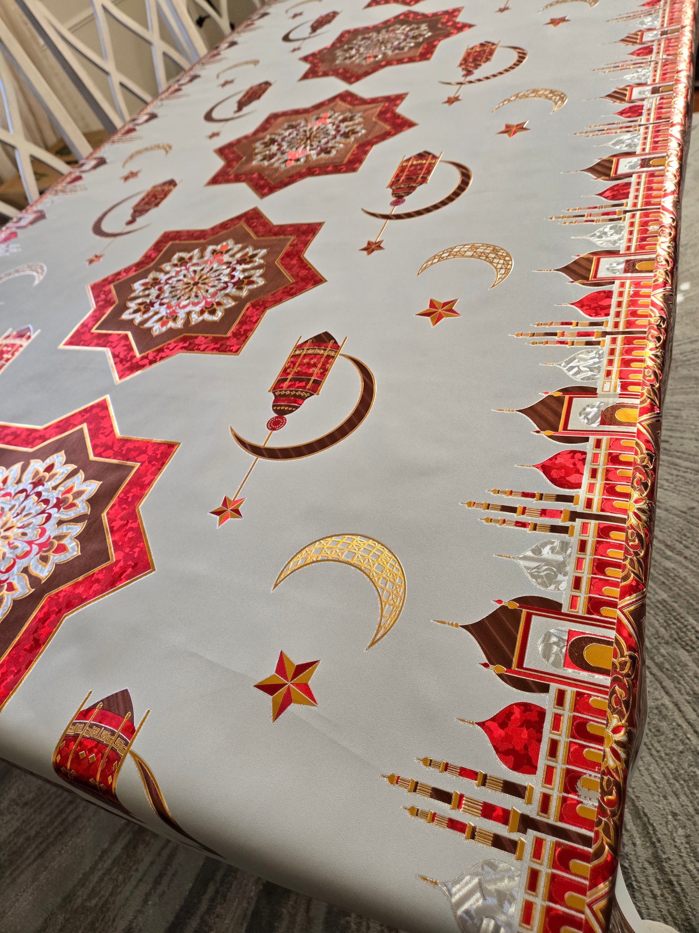 White and Red Ramadan/Eid Tablecloth FINAL SALE