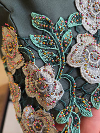 Floral Crystal Embroidered Green Abaya