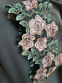Floral Crystal Embroidered Green Abaya