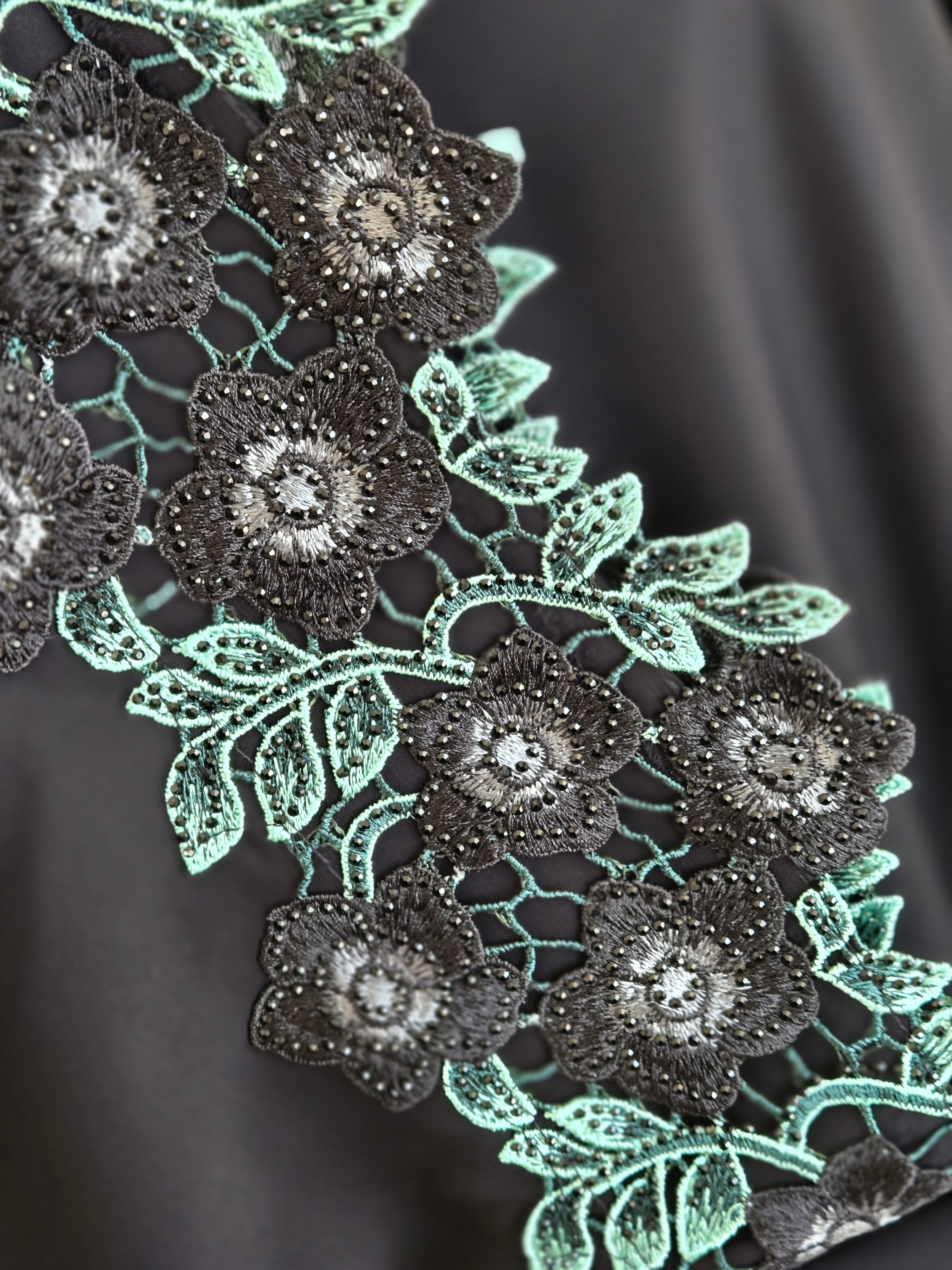 Floral Crystal Embroidered Abaya