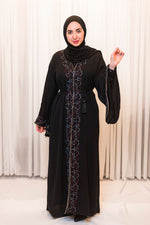 Black Wide Sleeve Rhinestone Abaya