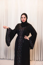 Black Wide Sleeve Rhinestone Abaya