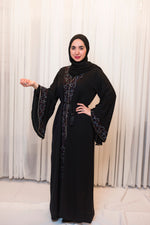 Black Wide Sleeve Rhinestone Abaya