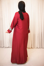 Red Embroidered Leaves Abaya